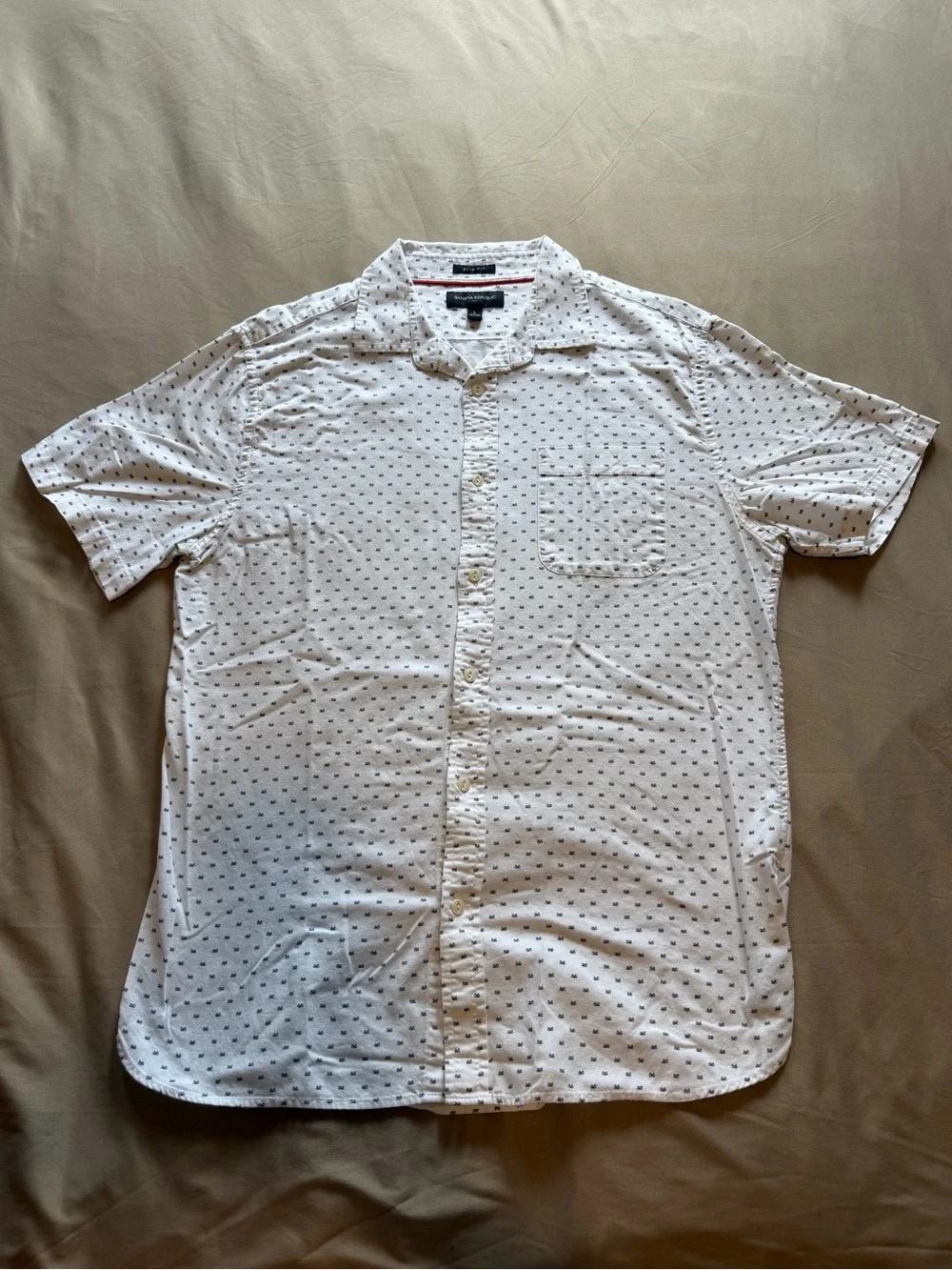 Banana Republic White Bicycle Button Up Short Sleeve Shirt Size L
